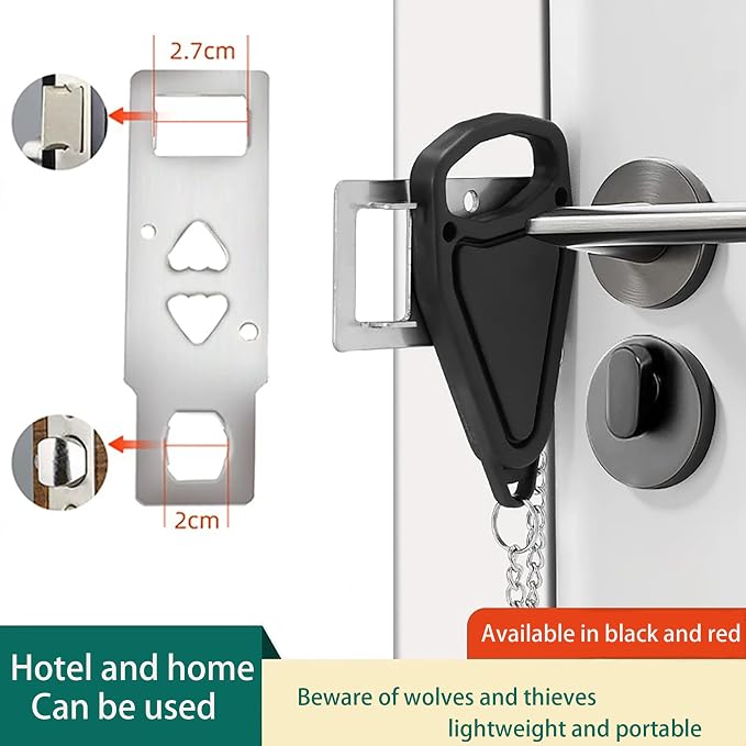 Portable Door Lock, No-Drill Security Lock, Home Door Lock Kit, Lightweight Anti-Theft Latch Protect Family Security and Privacy Fou Traveling, Bedroom, Hotel, Apartment(Balck) - Image 4