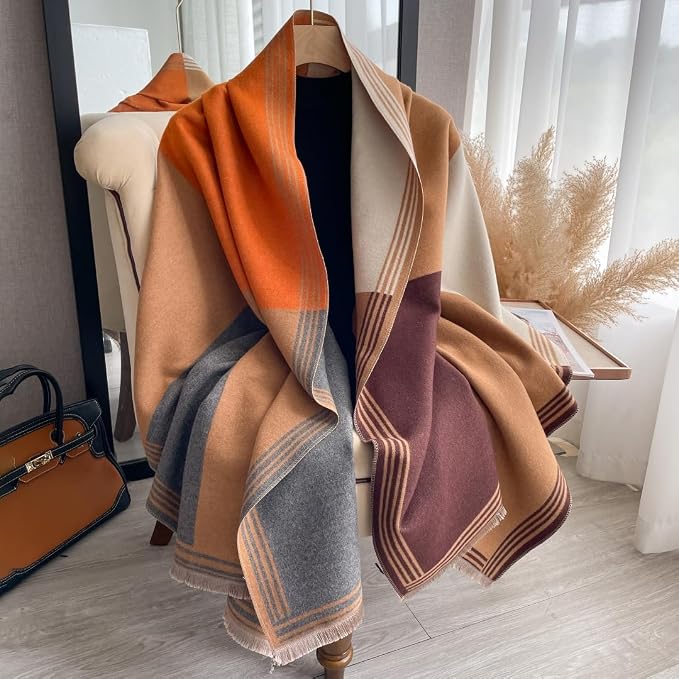 WaJuemy Winter Scarf for Women Dressy Evening Pashmina Shawl Wraps Open Front Poncho Blanket Fashion Travel Shawls Cape Wrap - Image 4