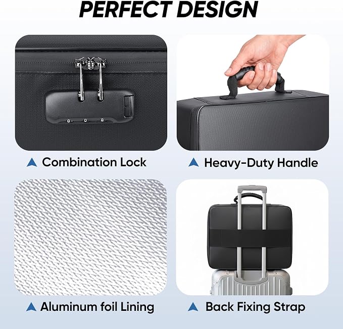 BALEINE Fireproof Document Box with Lock, Portable Fireproof Document Bag Waterproof Fire Proof File Boxes for Documents, File Organizer Box for Important Paperwork (Black, 15''x11''x4'') - Image 5