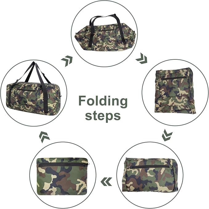 HOLYLUCK Foldable Travel Duffel Bag Luggage Great for Gym -55L, Green Camo - Image 5