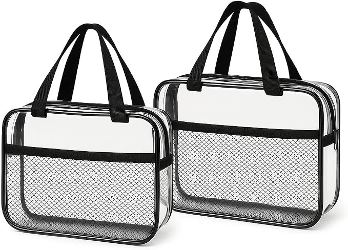 XEWEA 2PCS TSA Approved Clear Travel Toiletry Bags For Men Women, | Transparent Makeup Cosmetic Bag, Handle Zipper, Waterproof PVC, Quart Organizer Pouch for Airport Airline, Black - Image 2