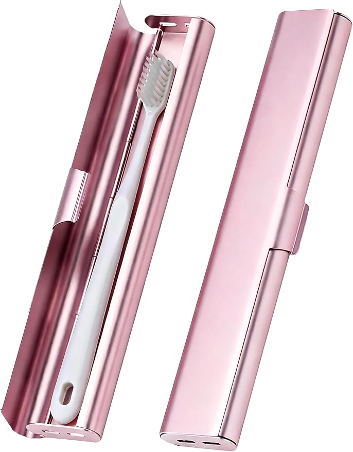 Portable Toothbrush Travel Case: Breathable & Dirt-Proof Hotel Camping Outdoor - Aluminum for Storage Recyclable Traveler (1, Rose Gold) by betevie