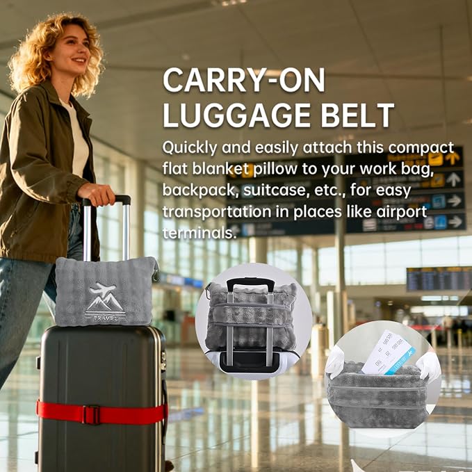 Travel Blanket and Pillow-2-in-1, Ultra-Soft&Compact,Airplane Blanket with Hand Luggage Belt and Backpack Clip,Travelers Accessories Gifts, 61x43 Inches（Gray） - Image 3