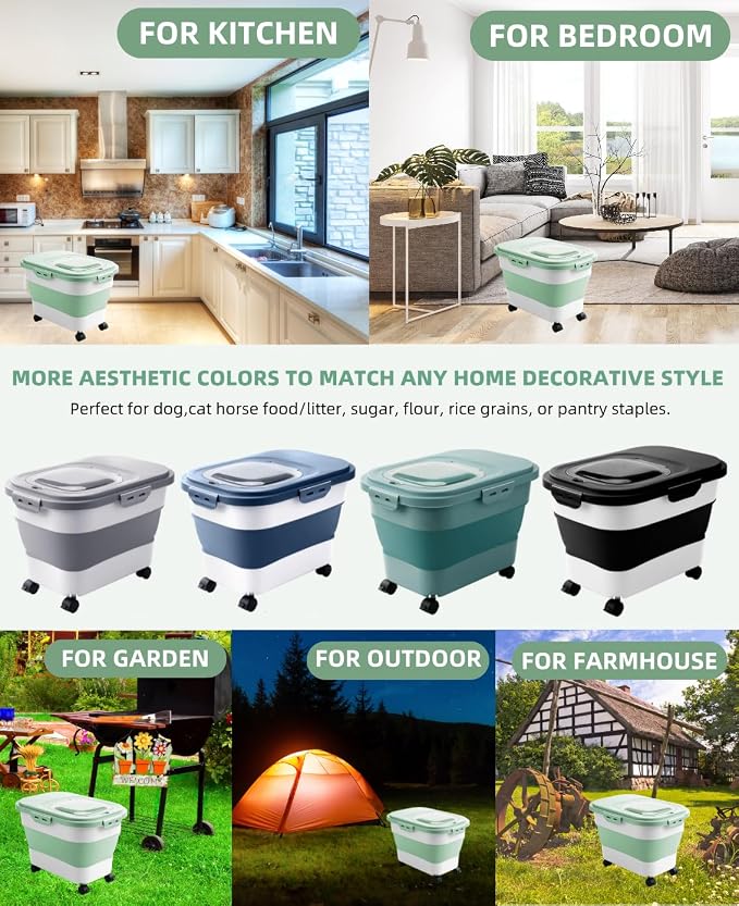 20-30 Lbs Rice Storage Container,Collapsible Food Storage Container | Flour Storage Container with Wheels Airtight Locking Lid,Cat Food Container Double Seal,Keep Fresh for Pet Food,Rice,Flour - Image 8
