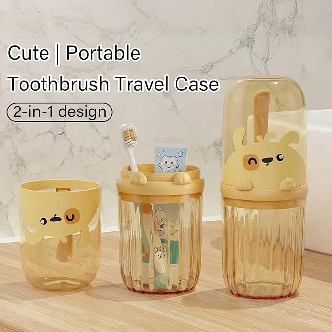 Toothbrush Travel Case for Kids with Detachable Handle, Portable Cute Toothbrush Holders, Multifuction Toothbrushes Toothpaste Storage Box for Camping Travel or Daily Use (Yellow) - Image 5