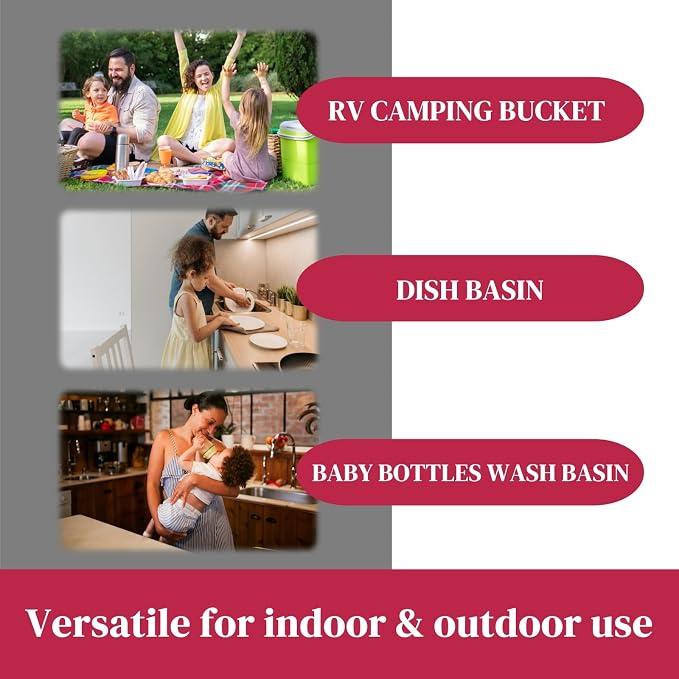Collapsible Wash Basin for Baby Bottles - 2.4 Gallons Portable Dish Basin for RV Camping Sink, Space-Saving Dish Tub For Bottle Washing (Viva Magenta) - Image 5