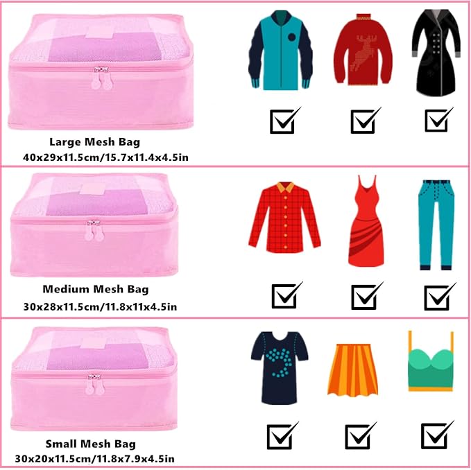 6 Pack Packing Cubes for Suitcases, Luggage Organizer, Travel Bag Organizer Storage Bags, Travel Cubes Compression (Pink) - Image 2