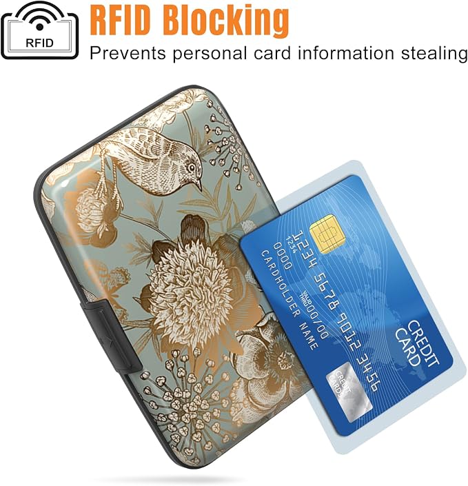 Rimilak Aluminuml Credit Card Holder,Butterfly Flower | Mini Credit Card Wallet RFID Blocking Slim Metal Hard Case for Women Men - Image 2
