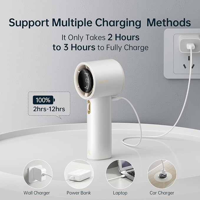 JISULIFE Handheld Fan Pro1S - Next-Gen Airflow: Up to 12H Runtime | Pearlescent ABS-Elegant Strength, 1-100 Speed Scroll Wheel, 3600mAh-Portable Fan for Travel, Gifts for Women Men(Cloud White) - Image 7