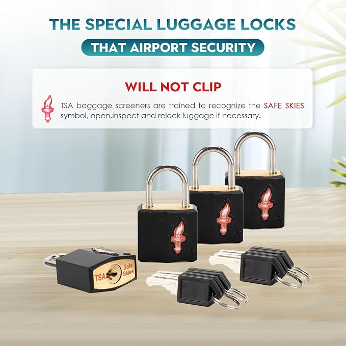 Safe Skies 4-Pack 1-Color Family TSA Travel Key Lock | 4 Locks in Classic Black | Keyed Alike | 2 Keys/Lock | TSA Safe Skies Approved | 90-Day Warranty - Image 4