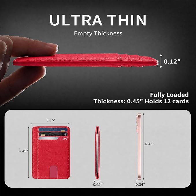 Slim Minimalist Front Pocket RFID Blocking Leather Credit Card Holder, Small Compact Wallet with ID Window for Men and Women (Red) - Image 7