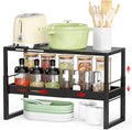 Adjustable Kitchen Countertop Organizer, 2-Tier Expandable Cabinet Counter Shelves, Heavy Duty Steel Pantry Organizers and Storage Shelf Rack Stand Riser, Adjustable Length & Height, Black by GLISWAM