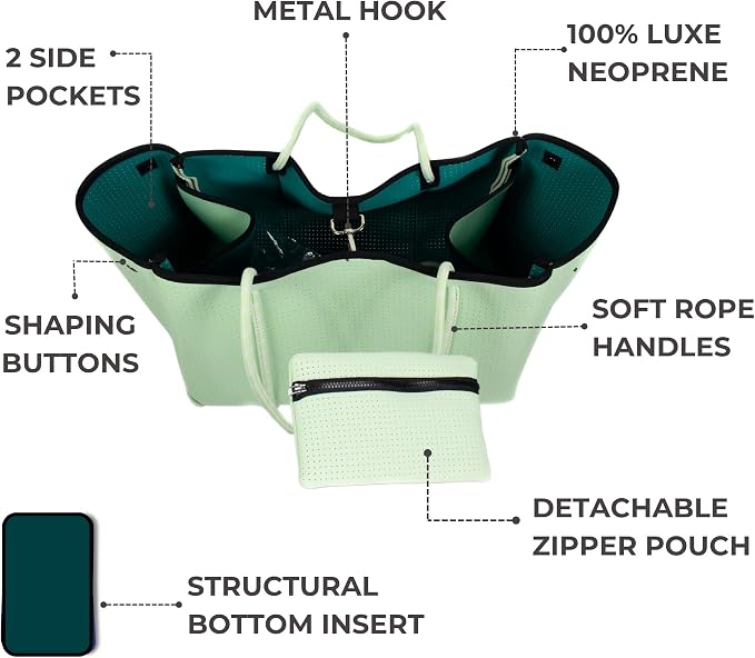 POPUPS Large Neoprene Tote Bag for Women - Everyday Designer Handbag for Travel Work and Beach with Pockets and Zipper Pouch - Image 4