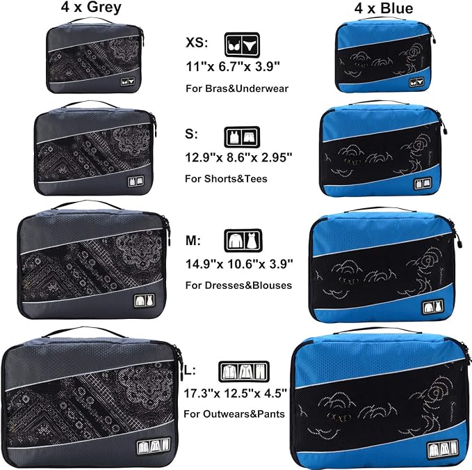 Packing Cubes large Luggage Organizers Bags For Travel Organizing Clothes | Mixed Color 8 Set Suitable family or two-person trips; breathable mesh make easy to sort; durable and convenient to store - Image 2