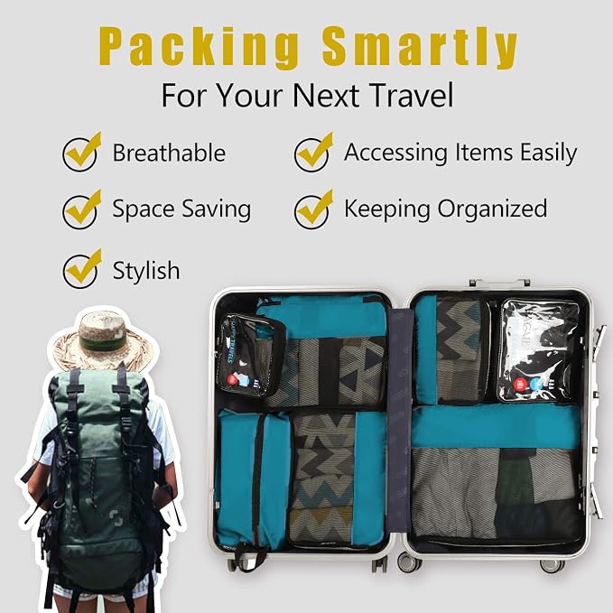 BAGAIL 8 Set/9 Set Packing Cubes Luggage Packing Organizer for Travel, Suitcase Packing Bags for Travel Accessories - Image 6