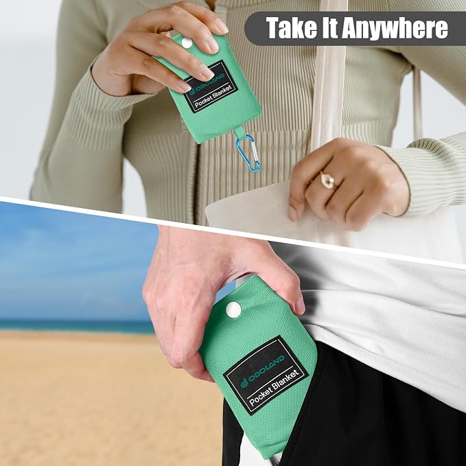 Odoland Sandproof Beach Blanket, Waterproof Portable Mat with Carry Pouch | 63“x43” Quick Drying & Foldable Lightweight Sand Free Beach Mat Tarp for Hiking, Camping, Travel, Light Green - Image 5