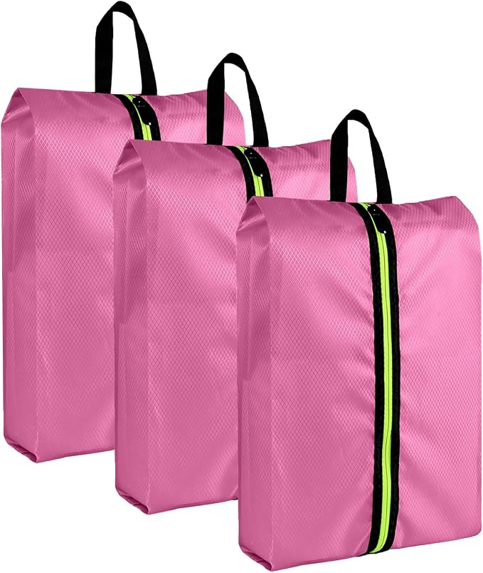 Shoe Bags for Travel, Large Capacity Oxford Fabric 3 Pack Pink | Waterproof Dustproof Design, Fits Men Women Shoes Up to Size 14, Gym Trips Closet Storage, Durable Zipper Handle by Eopres