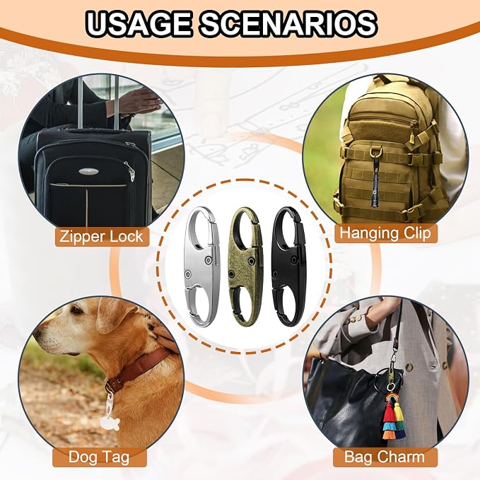6pcs Anti Theft Zipper Lock Clips for Bag Pull Replacement, Assorted | Zinc Alloy Double Opening Small Carabiner Clips Anti Theft Zipper Clip for Keychain Charm, Luggage Bag Lock, Travel & Camping - Image 7