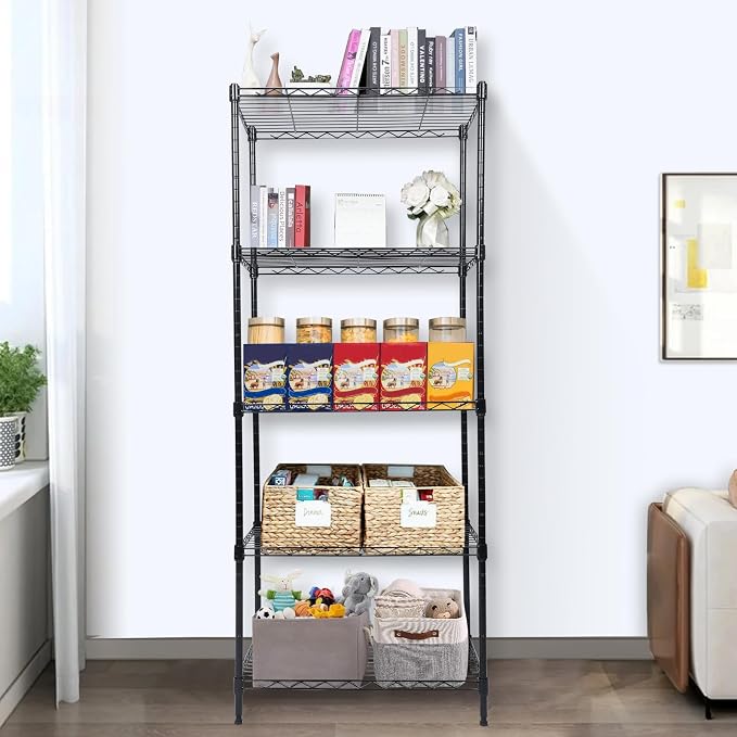 Whitmor 5 Tier Shelving Unit, Adjustable Storage Shelves with Wheels, Wire Shelving, 400 lbs Capacity per Shelf, Max 2000 lbs Total for Laundry, Garage, Plant, 21" L x 12" W x 54" H, Black - Image 2