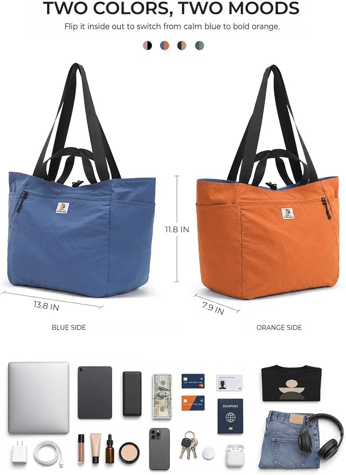Reversible Travel Tote Bag, Foldable Carry On Shoulder Bag with Large Capacity for Airport, Shopping, Gym & Daily Use - Image 4