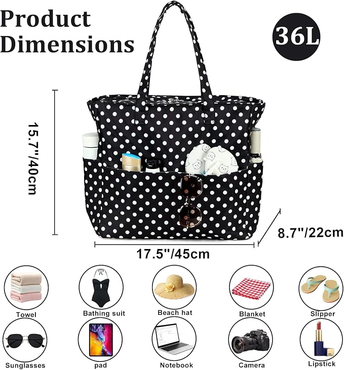 LEDAOU Large Beach Bag for Women, Waterproof Sandproof Tote Bag with Zipper | 36L Pool and Swim bag with Zipper, Wet/Dry pocket and 7 Pockets for Beach Days, Cruises, Vacations and Family travel - Image 7
