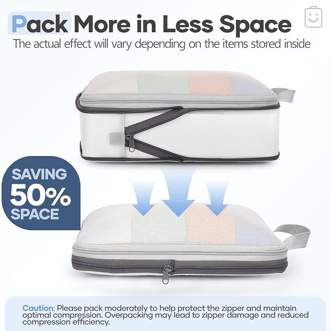 1/2/6/8/9/10/11 Set Compression Packing Cubes Garment Bags Garment Bag for Travel Essentials,White - Image 7