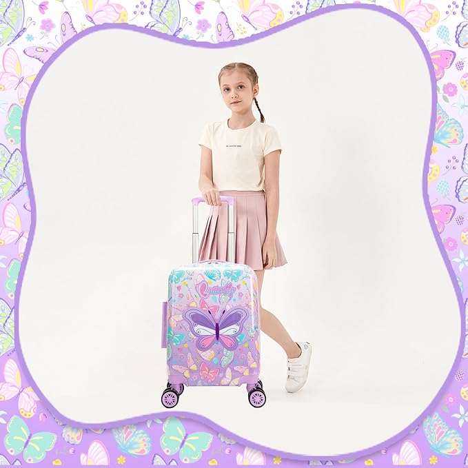 Kid's Luggage Set 2 Piece Suitcase Set 16" Hardside Luggage with Spinner Wheels Girls Carry on Toddler Travel Rolling Suitcase with Neck Pillow Airline Approved - Image 7