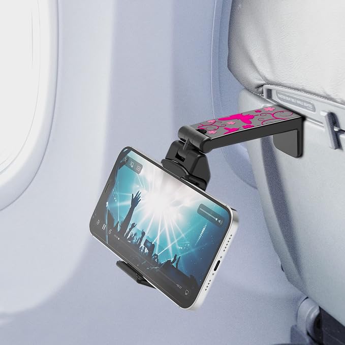 Travel Accessories, Universal Seat Back Tray Table Hands Free Phone Clip Holder, Adjustable Pocket Size Airplane Travel Essentials Compatible with iPhone and Android (Pink Butterfly B) by BEYONDCELL