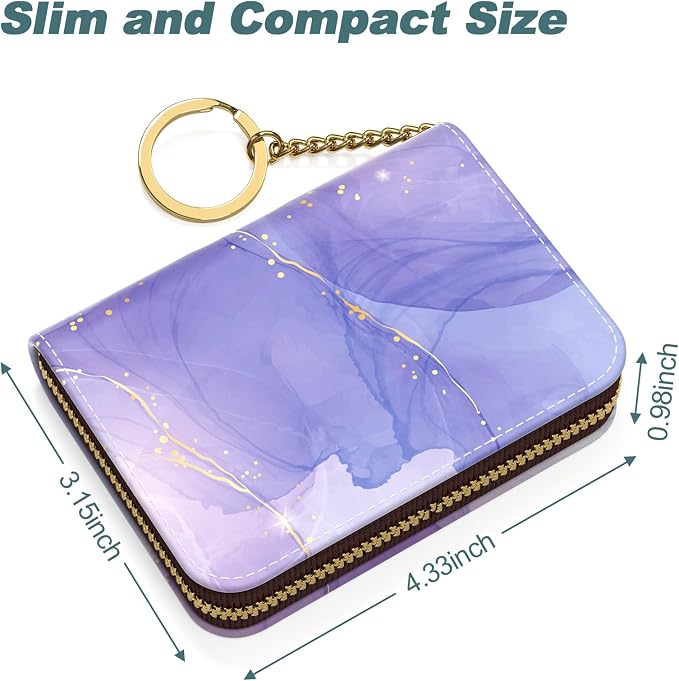 Nipichsha Women's Slim Leather RFID Wallet, Purple Marble, Compact Size, 12-Slot with Zipper and Keychain | Leather Card Holder Wallet, Credit Card Wallet Organizer, Business Card Case with Zipper & Keychain, 12-Slot Compartment - Image 5
