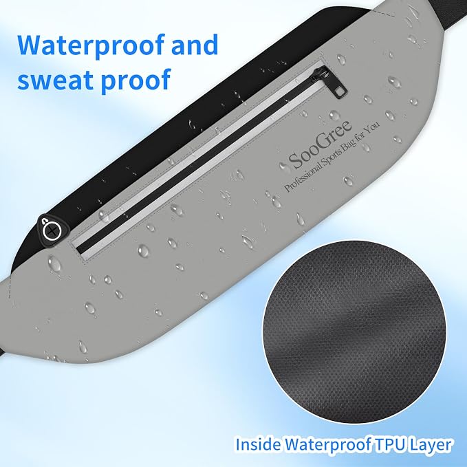 SooGree Running Waist Pack for Men Women, Lightweight Waterproof Sports Belt Bag, Phone Running Pouch, Night Reflective Fitness Storage Bag for Running Cycling Hiking Traveling (Black/Gray) - Image 3
