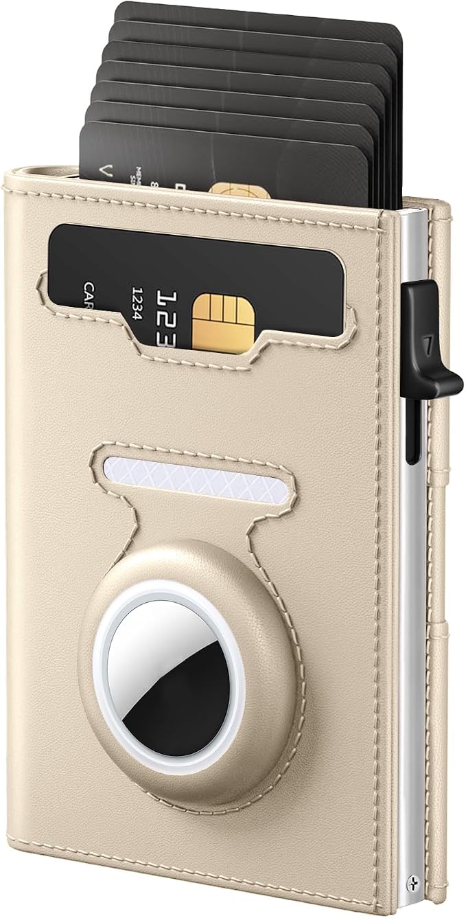 RFID Wallet for Women with AirTag Holder - Slim Small Trifold Wallets Anti-Theft Pop up Card Holder for Air Tag, Front Pocket, Minimalist, Premium Leather, Ultra Thin, ID Window, Cash Slot by vastscenery