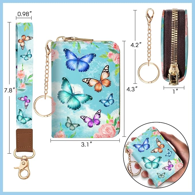 Blusabaca Women Credit Card Holder, Small RFID Wallet with Wristlet Strap | Removable Keychain, Case with Zipper, Vegan PU Leather, Cash Coin Pocket, Business Accordion Purse, Ladies Female Gift - Image 6