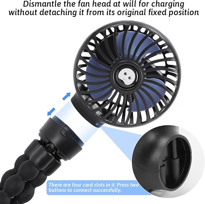 Portable Stroller Fan USB Clip on Fan Rechargeable Small Personal Mini with Removable Flexible Tripod 3 Speed 360° Rotate Can Handheld and Desk for Stroller Car Seat Crib Travel Outdoor (Black-1) - Image 2