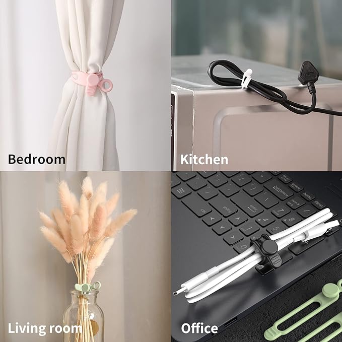 UMUST 20Pcs Silicone Cable Ties, Cable Management Cord Organizer Pink | Reusable Cord Ties, Cable Strap Tie for Bundling Electronics Wire,Home Office Travel Essentials Accessories 4.2inch - Image 5