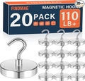 FINDMAG 20 Pack Magnetic Hooks, 110LB+ Magnet Hooks Heavy Duty, Silver | Heavy Duty Magnetic Hooks for Cruise Cabins, Strong Neodymium Hooks for Fridge, Refrigerator, Office, Kitchen and Classroom by FINDMAG