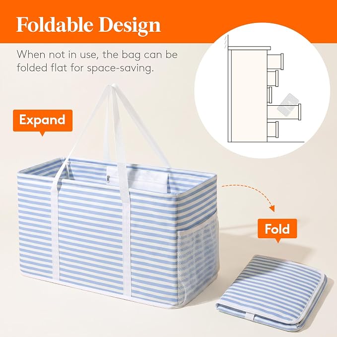 Lifewit Extra Large Tote Bag, Reusable Grocery Bags with Metal Wire Frame and Handles - Image 6