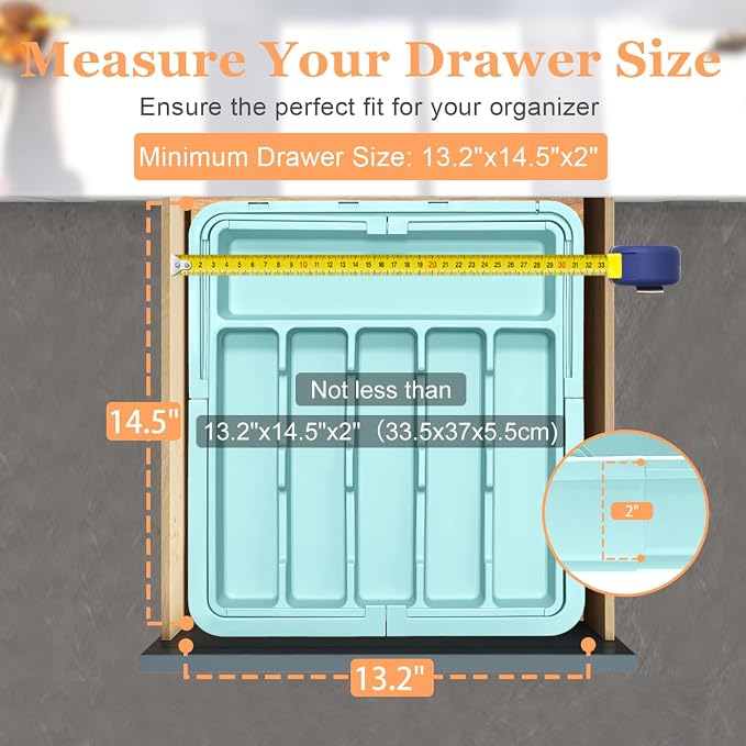 Silverware Organizer Expandable Kitchen Utensil Drawer Organizer Large BPA Free Adjustable Cutlery Silverware Tray for Spoons Forks Knives Storage Divider for Kitchen Flatware 6-9 Slots Turquoise - Image 5