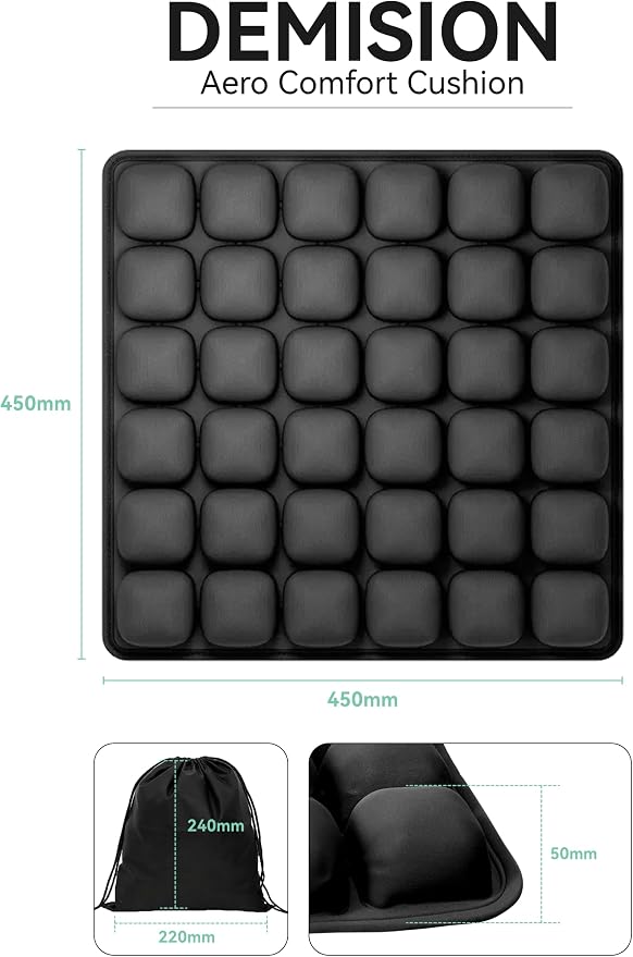 Inflatable 3D Travel Cushion for Airplane, Tailbone Pain Relief Seat Pad with Ergonomic Support, Anti-Slip Bottom, Built-in Pump & Carry Bag for Travel/Office/Car – 36 Air Cells, Black - Image 2