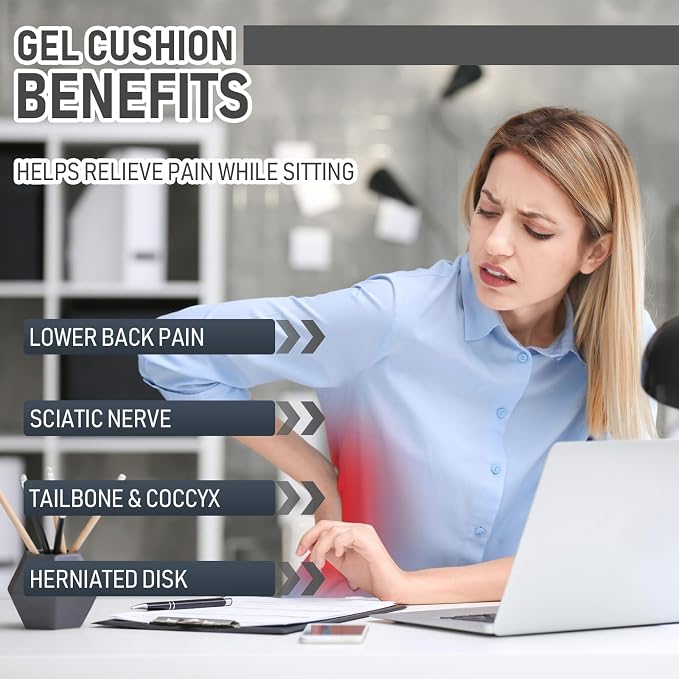Gel Seat Cushion, Thickened Big Breathable Honeycomb Design Absorbs Pressure Points Gel Cushion with Anti-Slip Cover Seat Cushion for Office Chair Home Car Seat Cushion for Wheelchair - Image 8