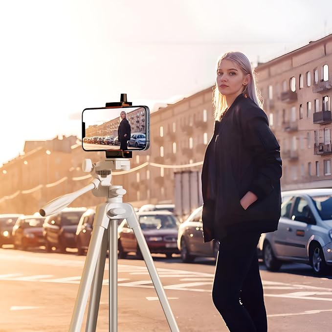 55" Extendable Phone Tripod with Wireless Remote and Carry Bag | Protable Tripod,Compatible with iPhone/Dslr Camera&insta 360 X5 for Video Recording/Selfies/Live Stream/Vlogging,White - Image 6