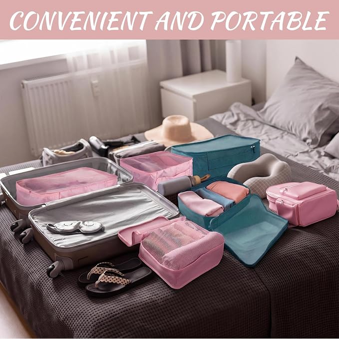 Silkfly 12 Pcs Packing Cubes for Suitcase Travel Luggage Bags Bulk Mesh Organizer Set for Hiking Camping, XL, L, M Size(Pink, Gray Blue) - Image 5