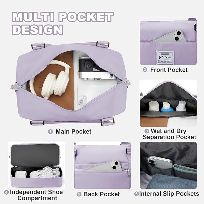 Travel Duffel Bag, Sports Tote Gym Bag, Shoulder Weekender Overnight Bag for Women - Image 6