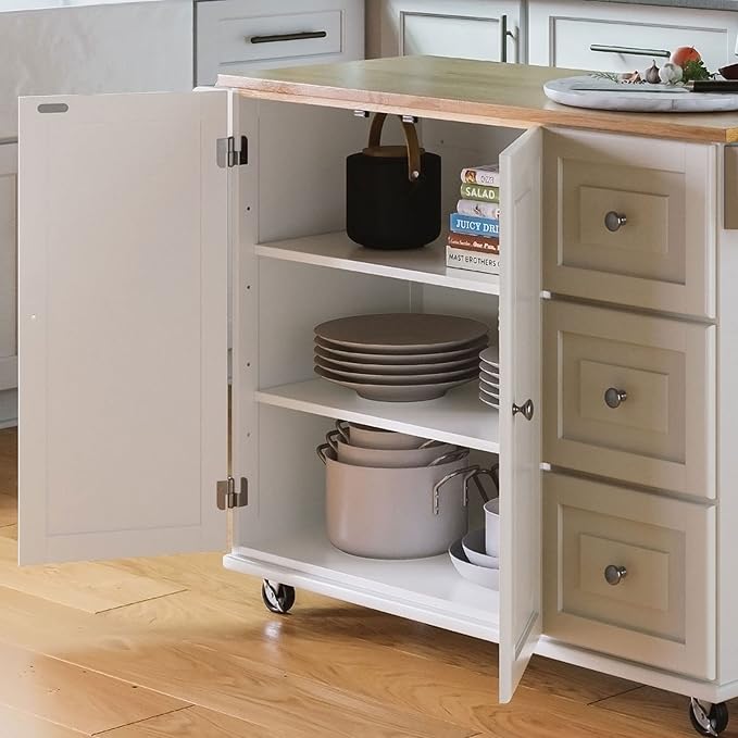 Homestyles Dolly Madison Off-White Mobile Kitchen Island Cart with Wood Drop Leaf Breakfast Bar - Image 8