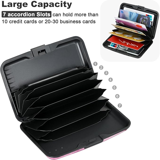 Mini RFID Aluminum Wallet Credit Cards Holder Business Card Case Metal ID Case for Men Women(Pink Magnolia) - Image 5
