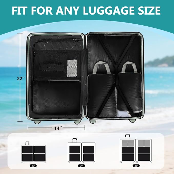 Compression Packing Cubes for Travel, 4 Set Expandable Packing Organizers, Lightweight Luggage Organizer Bags, Travel Essentials for Carry on, Handy Helper for Organizing Clothes，Black - Image 6