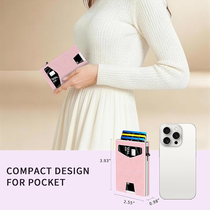 RFID Wallet Women: Stylish Security Metal Wallet for 10-12 Cards & 2 ID Windows - Smart Pop-Up Credit Card Holder & Cash Slot in Compact Trifold Design,Gift for Her(Pink) - Image 7