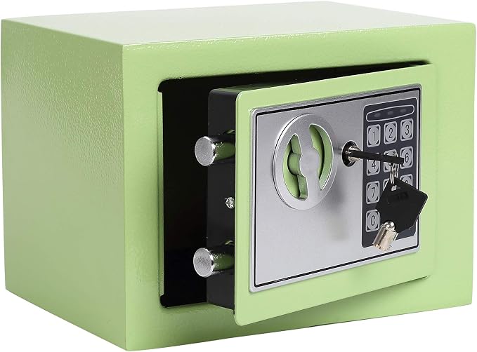 Yuanshikj Small Steel Security Safe Box with Keypad,Key;0.23 Cu Ft, Green | Electronic Digital Secure,9.1" W x 6.7" D x 6.7" H,Hidden for Home Dorm Apartment Hotel Office Cash Jewelry Storage by Yuanshikj