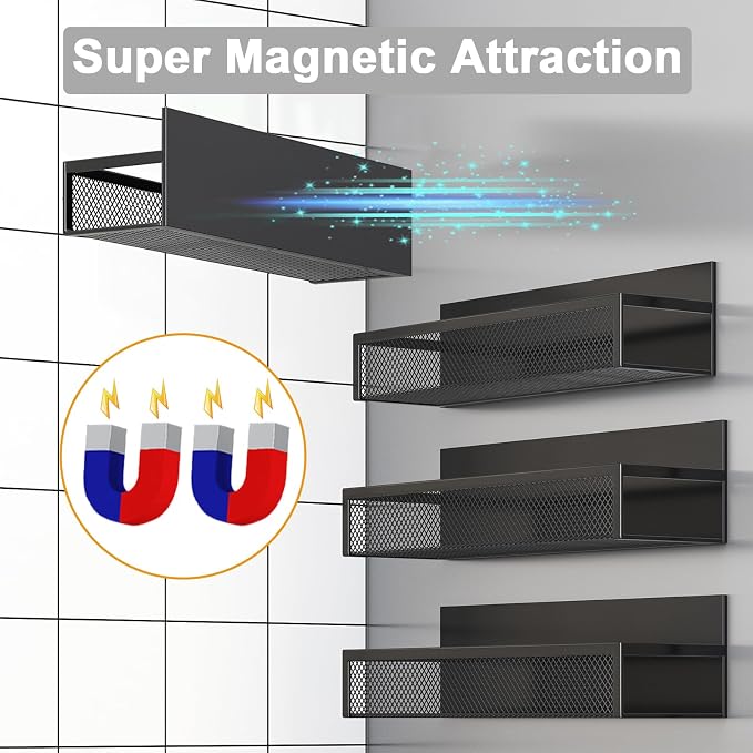 Aufworld Magnetic Spice Rack for Refrigerator, 4 Pack Magnetic Shelf, Fridge Magnet Organizer with Moveable 8 Hooks, Magnetic Fridge Shelf for Kitchen Organization and Storage (4 Pack) - Image 4