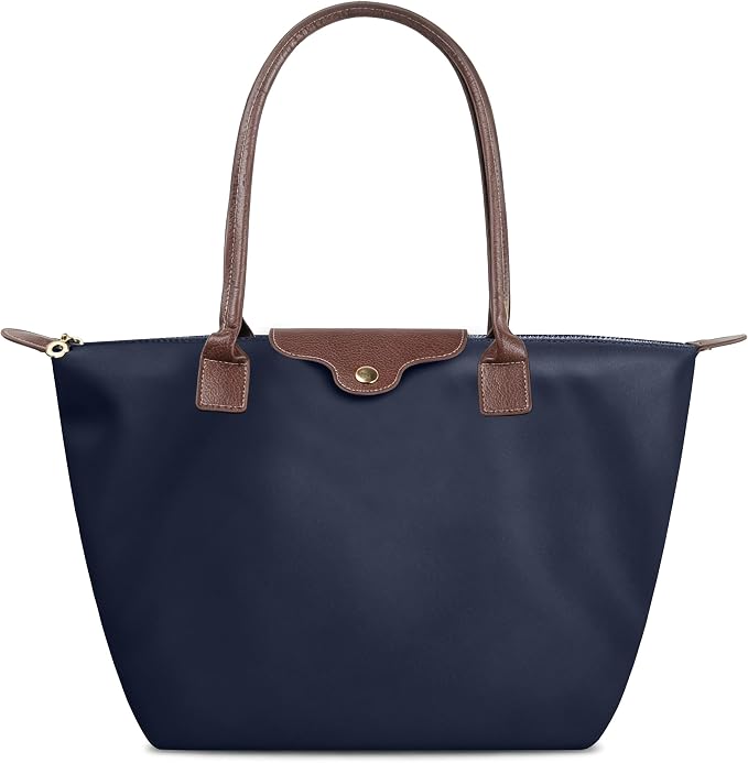 Nylon Tote Bag for Women, Lightweight Foldable Shoulder Tote with Zipper, Large Work Travel Bag for Everyday Use by ALUWU