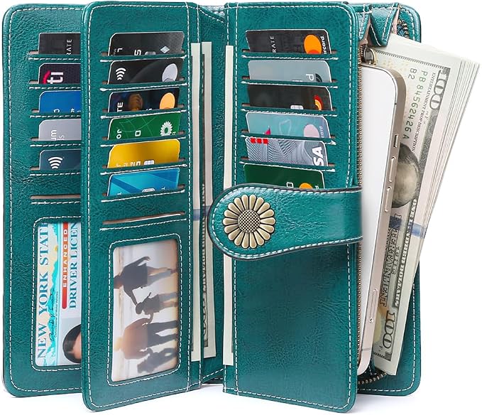 SENDEFN Wallets for Women Leather Credit Card Holder with RFID Blocking Large Capacity Wristlet | with RFID Blocking - Image 2